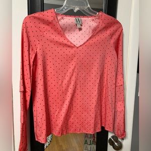 Worthington coral with gray polka dot blouse size XS